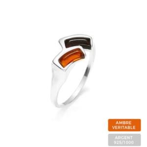 Bague Ambre et Argent Bicolore Cognac et Cerise