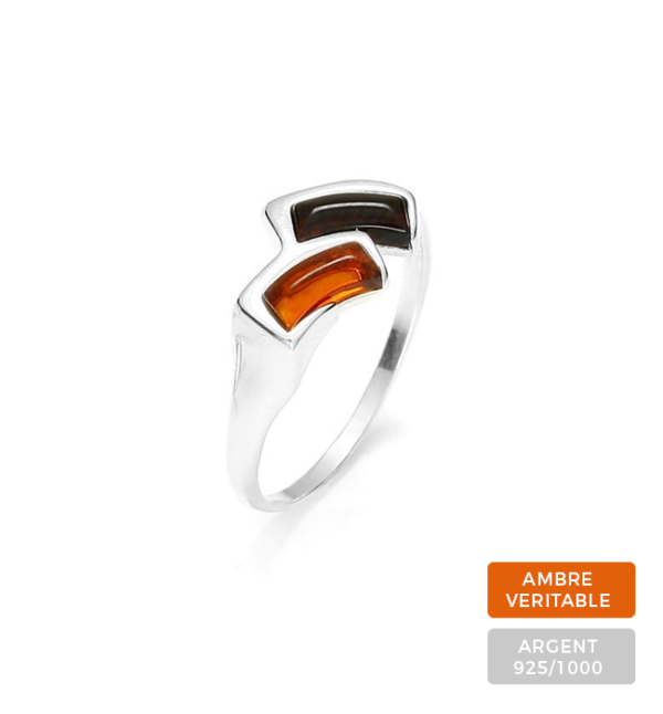Bague Ambre et Argent Bicolore Cognac et Cerise