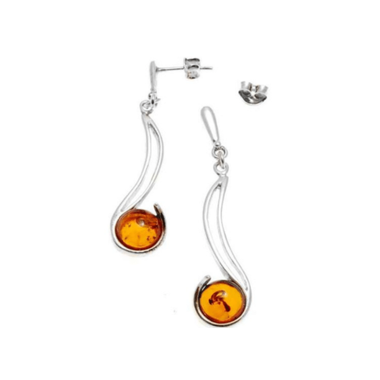 Boucles D'oreilles Clips Ambre Cognac - Argent 925 - Vintage