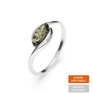 Bague Ambre et Argent Perle Ovale Vert