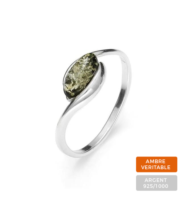 Bague Ambre et Argent Perle Ovale Vert