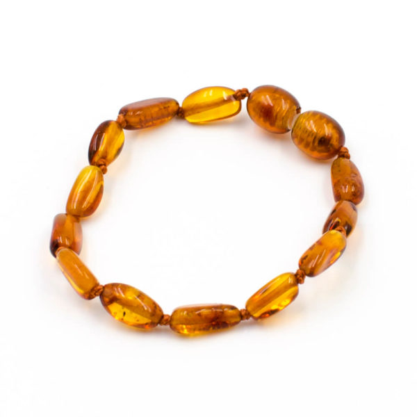 Bracelet Ambre Bébé Perles Ovales Cognac