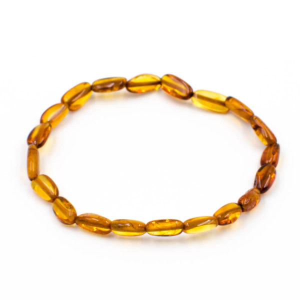 Bracelet Ambre Femme Perles Ovales Cognac