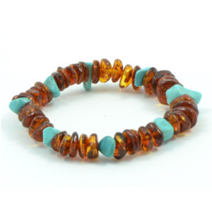 Bracelet Femme Ambre Cognac et Turquoise