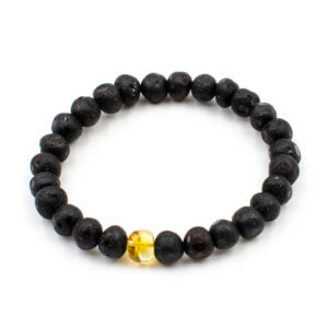 Bracelet Femme Ambre Brut Noir et Incrustation Citron