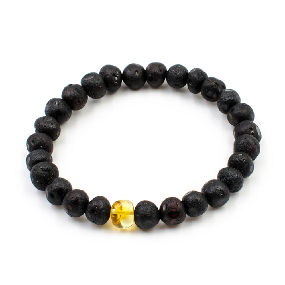 Bracelet Ambre Brut Noir et Incrustation Citron