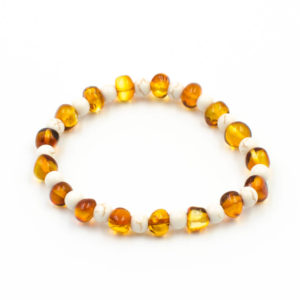 Bracelet Ambre Femme Perles Cognac et Agate Blanche