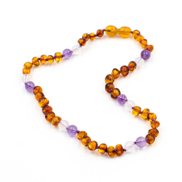 Collier Ambre Bébé Améthyste et Agate Blanche