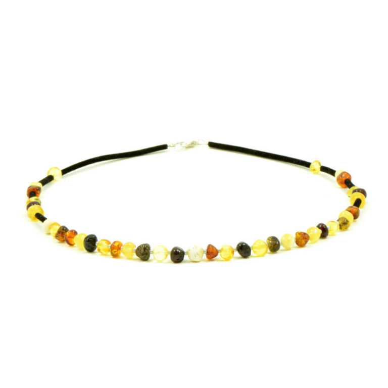 Collier Perles Ovales En Ambre Et Argent 925 - Ancien, Neuf Sans Emballage, Bijou Unique