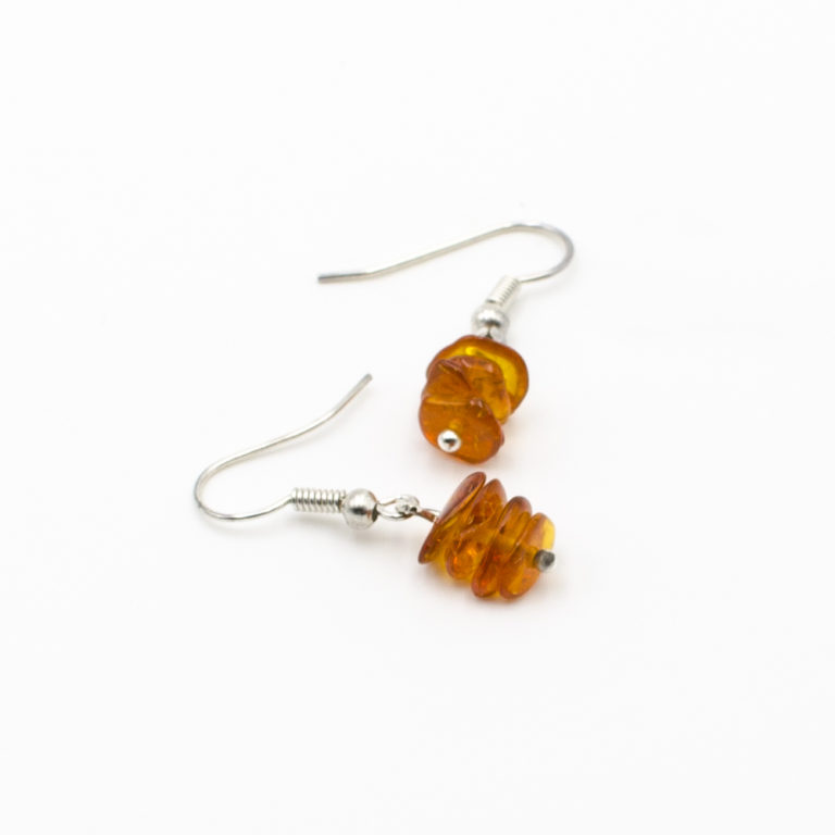 Boucles D'oreilles Clips En Argent 925 Massif Avec Ambre - Contour Cordelé - Occasion - Made In France