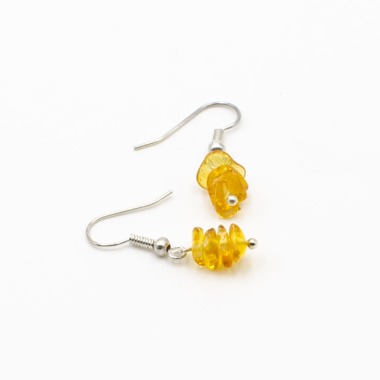 Boucles D'oreilles Argent 925 Avec Perles De Jade Rondes Et Ambre Ovale - Femme