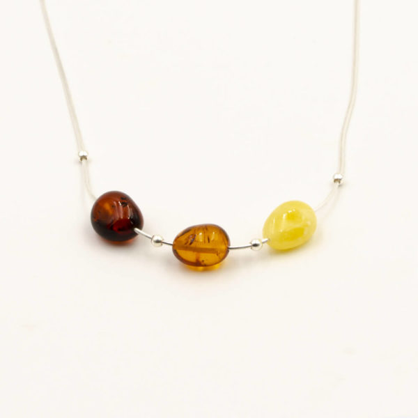 Collier Ambre et Argent 925/1000 3 Perles