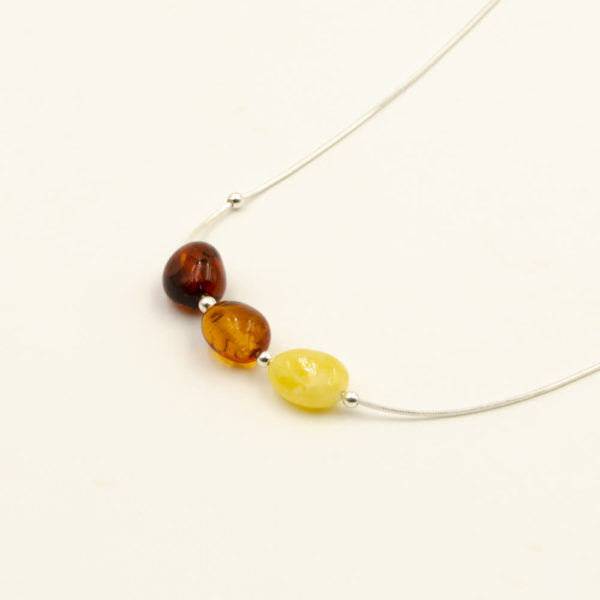 Collier Ambre et Argent 925/1000 3 Perles Multicolore