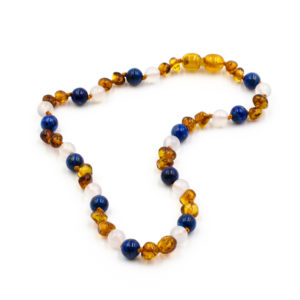 Collier Ambre Bébé Cognac Agate Blanche et Lapis Lazuli