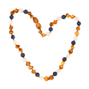 Collier Ambre Bébé Cognac Agate Blanche et Lapis Lazuli