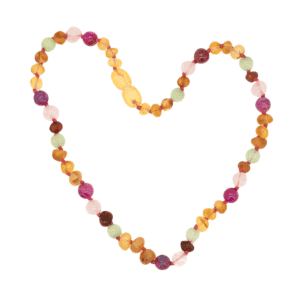 Collier Ambre Bébé Quartz Agate Rose et Cat's Eye