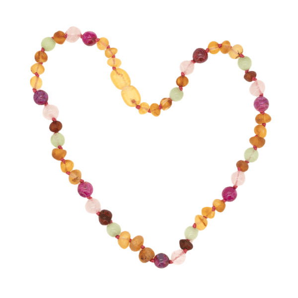 Collier Ambre Bébé Quartz Agate Rose et Cat's Eye