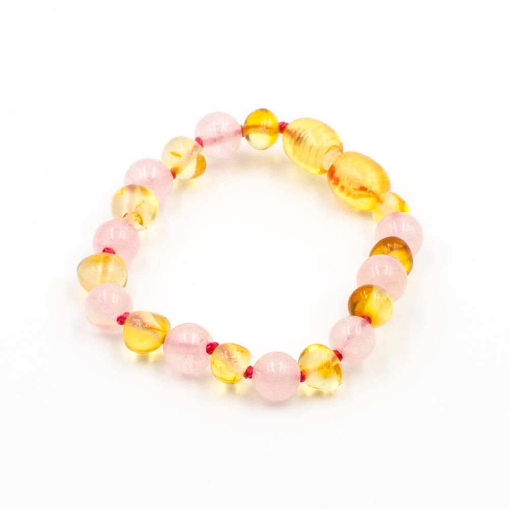 Bracelet Ambre Bebe Miel Et Quartz Rose 123ambre