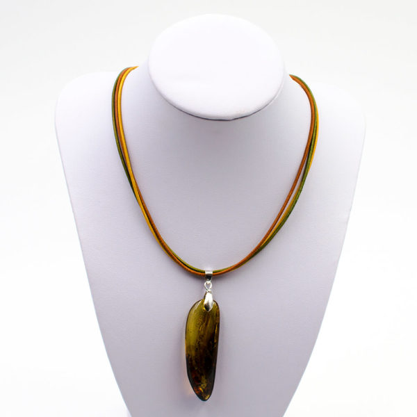 Pendentif Femme Argent Sterling Avec Ambre Vert Baltique - Bijou Neuf Sans Emballage
