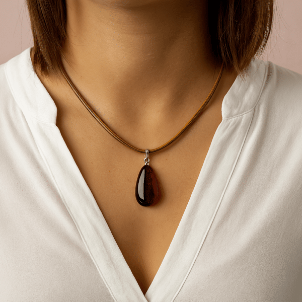 Pendentif Ambre Rouge/Cerise