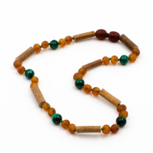 Collier Bébé de Noisetier, Ambre et Malachite