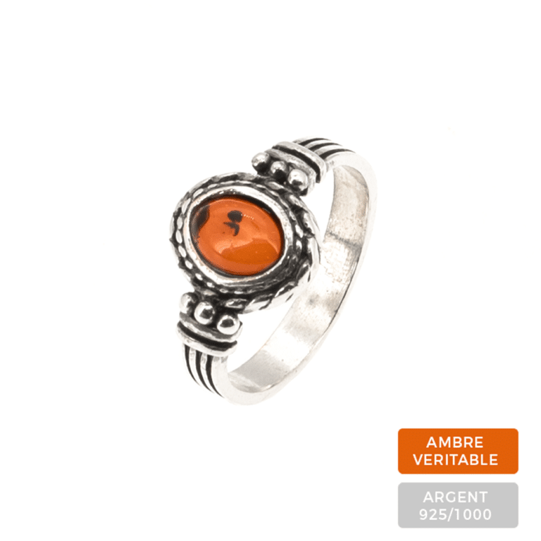Bague Argent Avec Pierre Ambre Véritable – Taille Réglable – Occasion Très Bon état – Bijou Ethnique