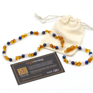 Pack Collier + Bracelet d'Ambre, Lapis Lazuli et Agate