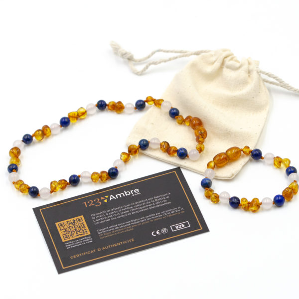 Pack Collier + Bracelet d'Ambre, Lapis Lazuli et Agate
