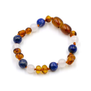 Bracelet Ambre Bébé Cognac Agate Blanche et Lapis Lazuli