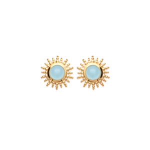 Boucles d'Oreilles Soleil - Plaqué Or et Agate Bleue