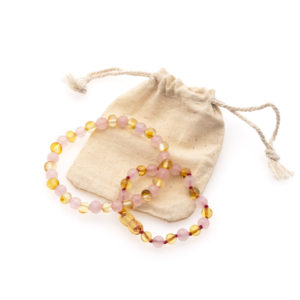 Pack Maman et Bébé Bracelet Ambre et Quartz Rose