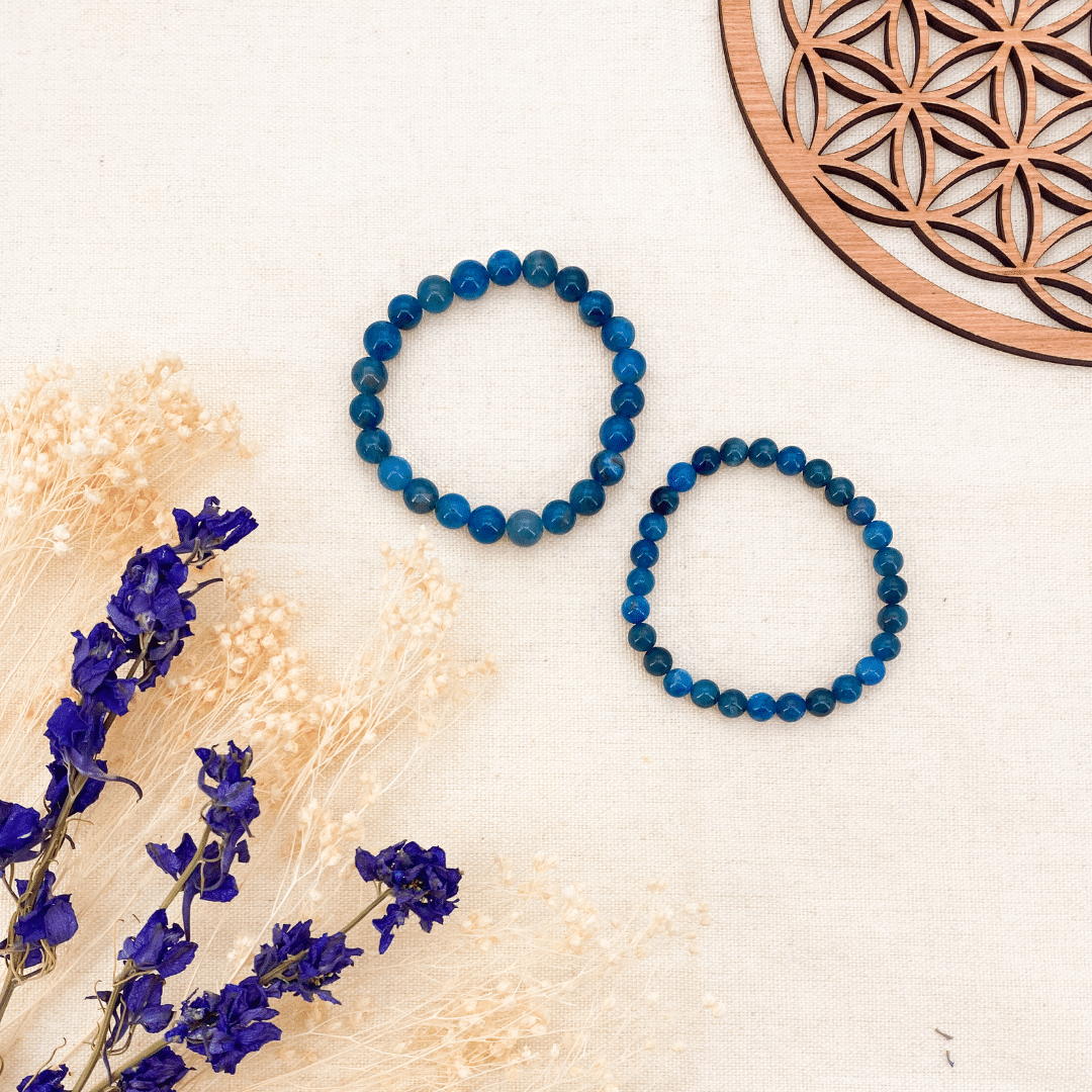 Bracelet balance apatite bleue et améthyste – La Perle des Anges
