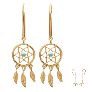 Boucles d'Oreilles Crochet Stéphanie - Pierre Bleue et Plaqué Or