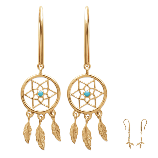 Boucles d'Oreilles Crochet Stéphanie - Pierre Bleue et Plaqué Or