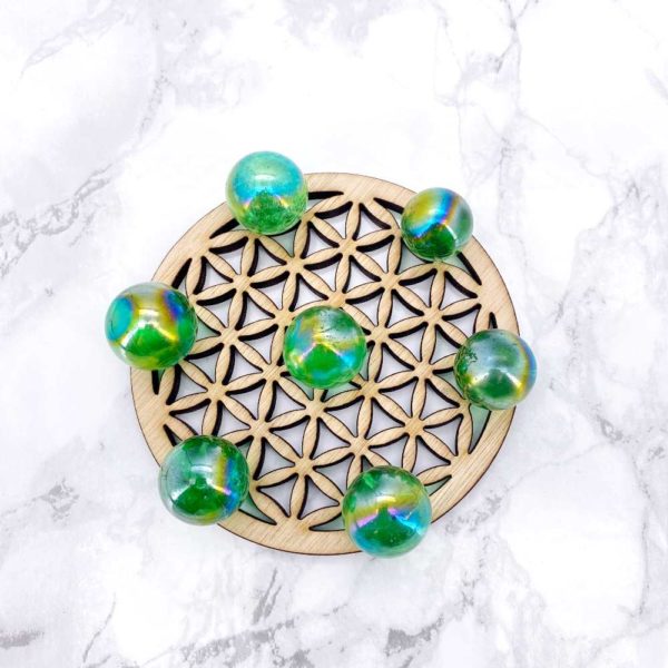 Mini Sphère Quartz Aura Vert Fleur de Vie