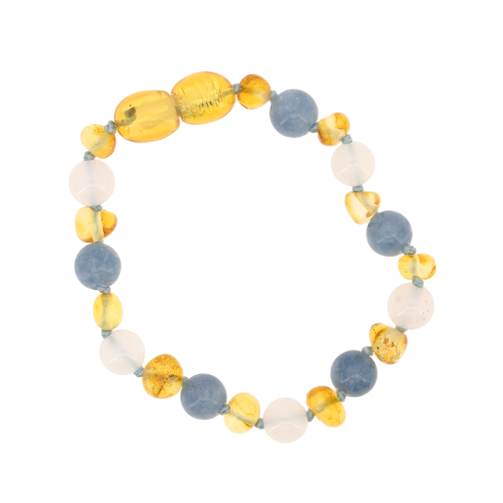 Exclusivité : Bracelet bébé en Ambre caramel et Aigue-Marine naturelle