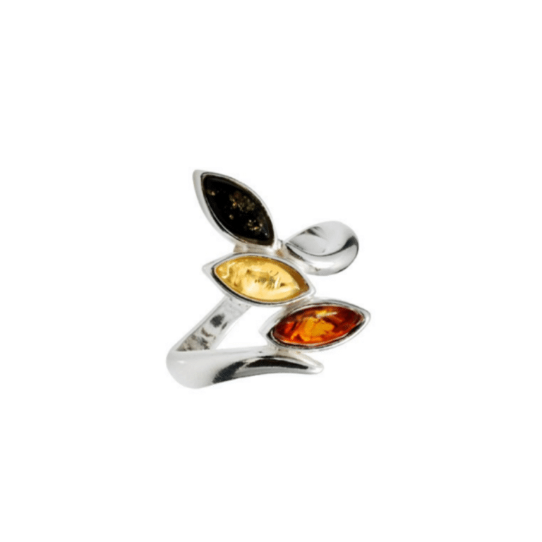 Bague Vintage Ancienne En Argent Fantaisie Avec Perle Couleur Ambre - Occasion