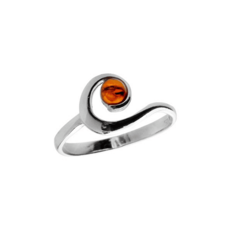 Bague ambre cognac, grand ovale allongé et strié, argent 925/1000 vieilli Laval