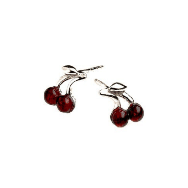 Boucles d'oreille Cerise Ambre et Argent