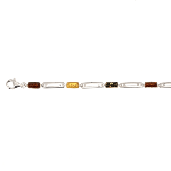 Bracelet rectangle ambre et argent multicolore