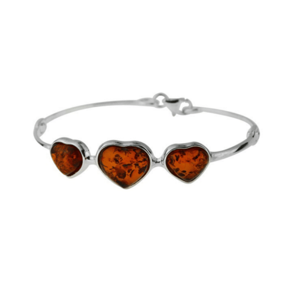 Bracelet Triple Coeur Ambre et Argent