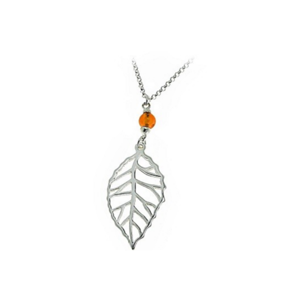 Collier Feuille Argent et Ambre