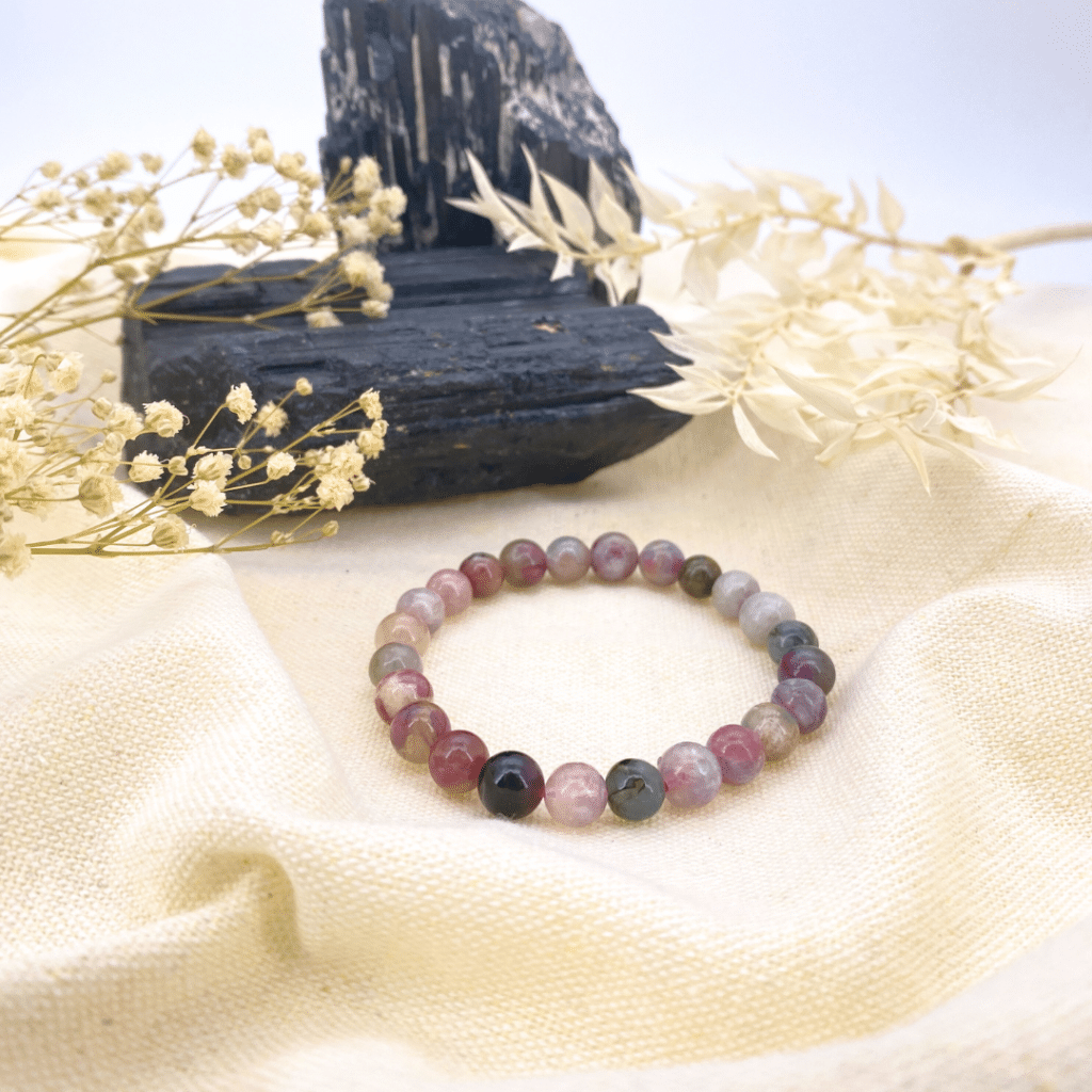 Bracelet élastique En Tourmalines Multicolores Naturelles - Neuf Avec étiquettes