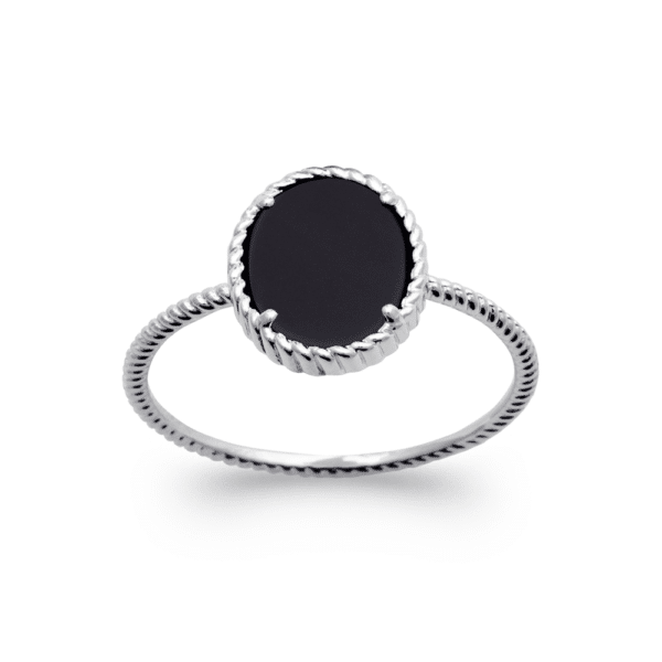 Bague Anne Argent et Agate Noire