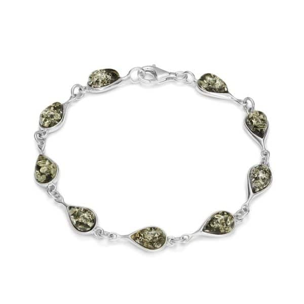 Bracelet Ambre Vert et Argent Goutte