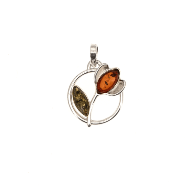 Pendentif Fleurs Bicolore en Argent et Ambre