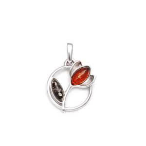 Pendentif Fleurs Bicolore Ambre et argent