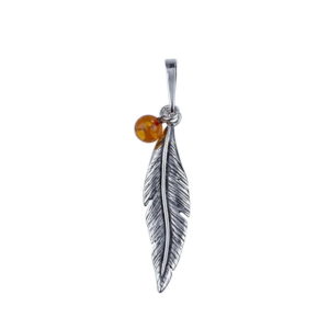 Pendentif Plume Ambre et Argent