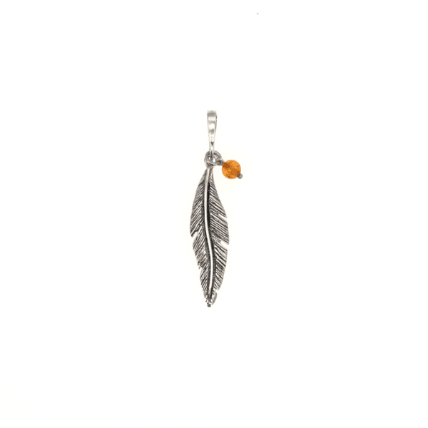 Pendentif Plume Ambre et Argent