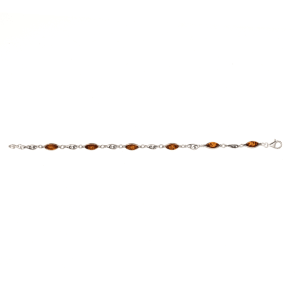 Bracelet arabesque ambre cognac et argent